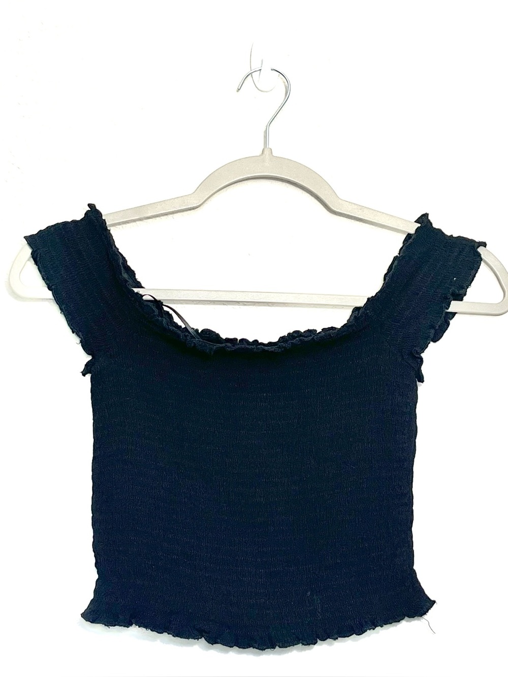 Dee Elly Black Off Shoulder Smocked Cropped Top XS Y2K Babydoll Fairy Grunge